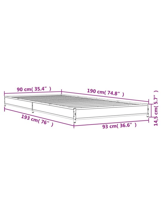 Rám postele dub sonoma 90 x 190 cm kompozitní dřevo a kov