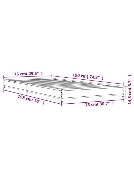 Rám postele šedý sonoma 75 x 190 cm kompozitní dřevo a kov