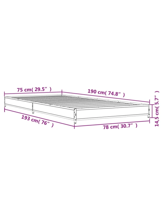 Rám postele šedý sonoma 75 x 190 cm kompozitní dřevo a kov