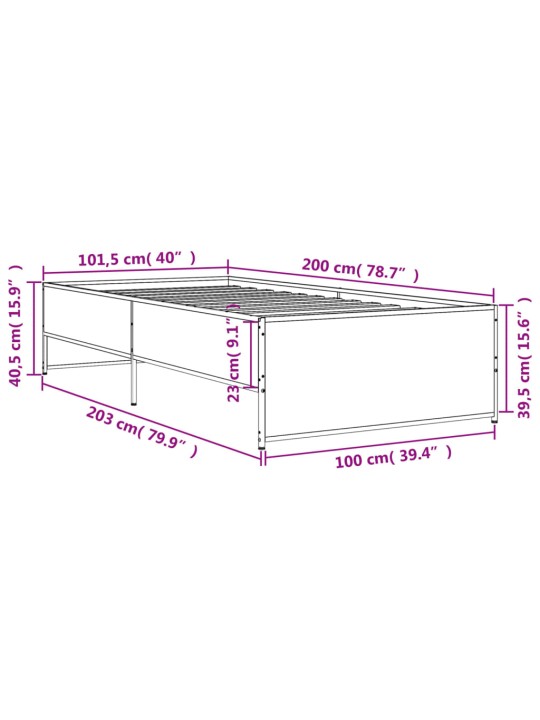 Rám postele černý 100 x 200 cm kompozitní dřevo a kov