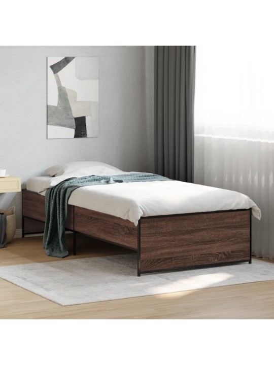 Rám postele hnědý dub 100 x 200 cm kompozitní dřevo a kov