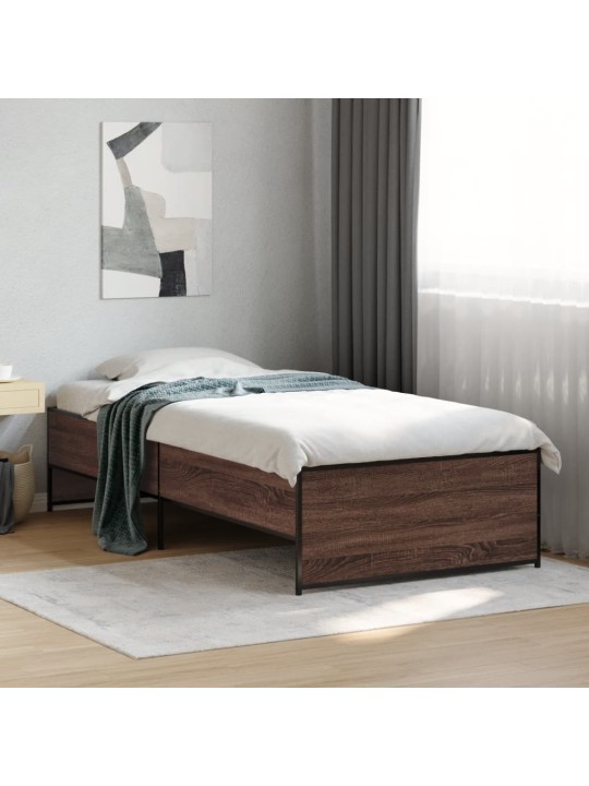 Rám postele hnědý dub 90 x 200 cm kompozitní dřevo a kov