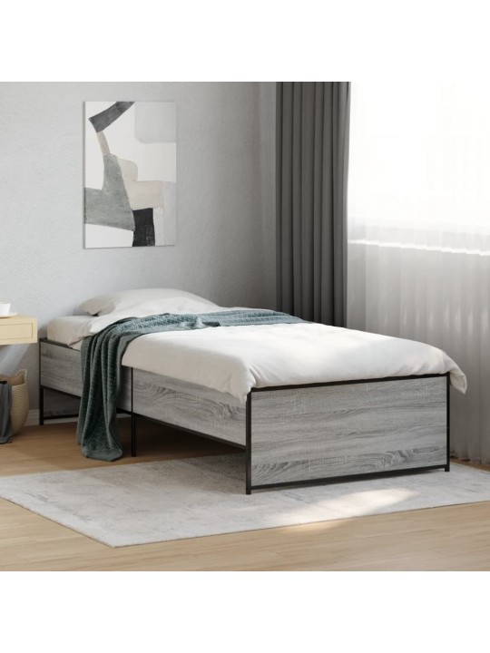 Rám postele šedý sonoma 90 x 190 cm kompozitní dřevo a kov