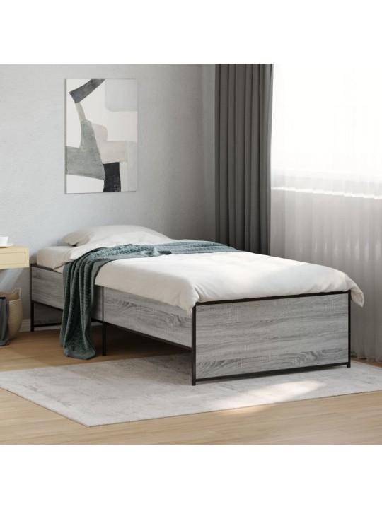 Rám postele šedý sonoma 75 x 190 cm kompozitní dřevo a kov