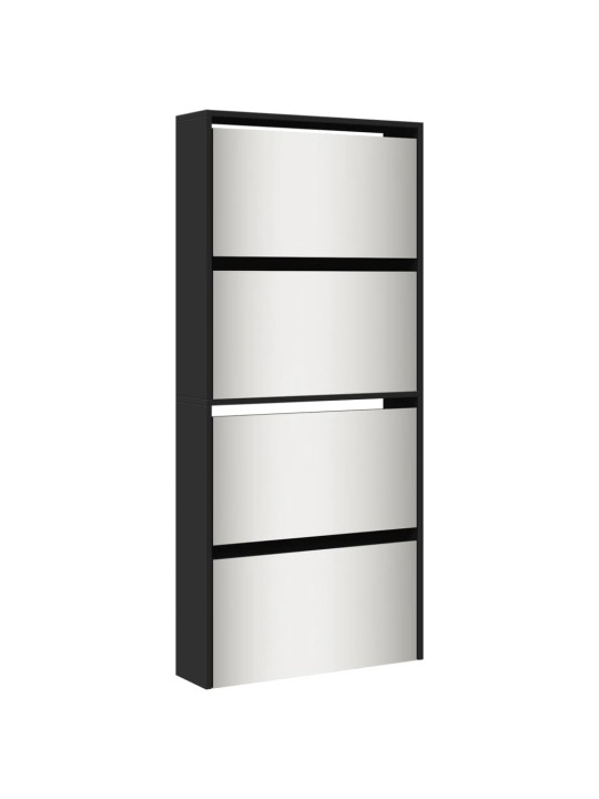Botník se zrcadlem 4patrový černý 63 x 17 x 134 cm