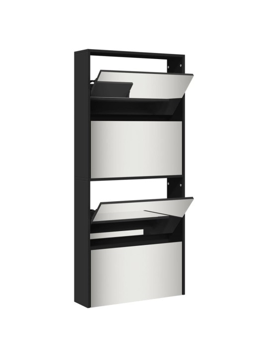 Botník se zrcadlem 4patrový černý 63 x 17 x 134 cm