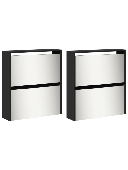 Botník se zrcadlem 4patrový černý 63 x 17 x 134 cm