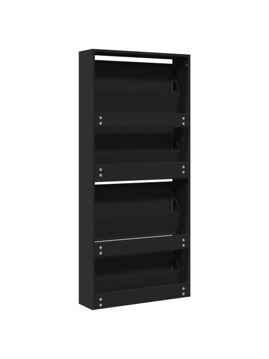 Botník se zrcadlem 4patrový černý 63 x 17 x 134 cm