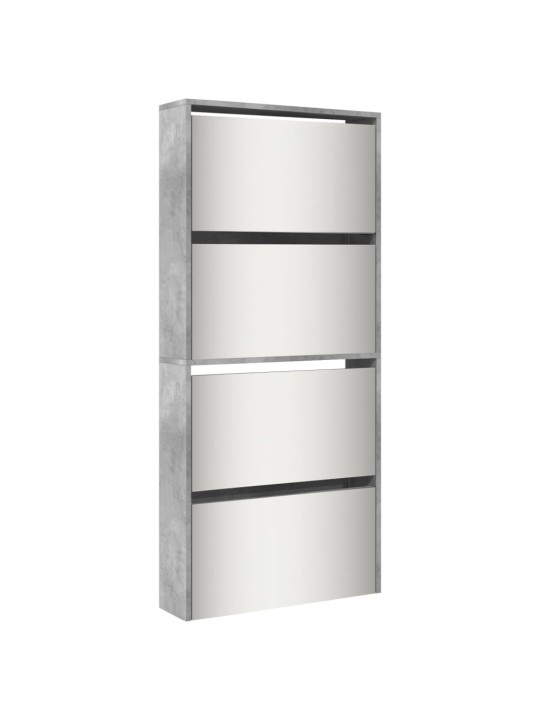 Botník se zrcadlem 4patrový betonově šedý 63 x 17 x 134 cm