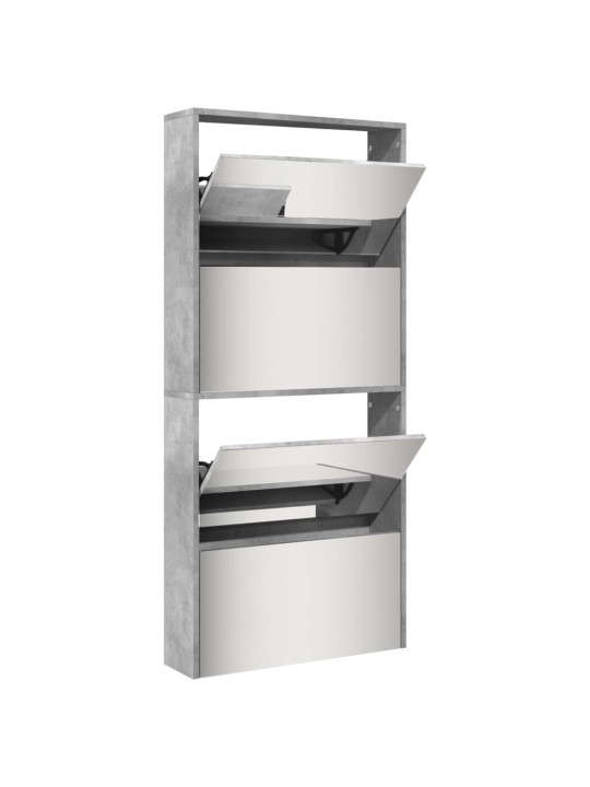 Botník se zrcadlem 4patrový betonově šedý 63 x 17 x 134 cm