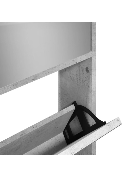 Botník se zrcadlem 4patrový betonově šedý 63 x 17 x 134 cm