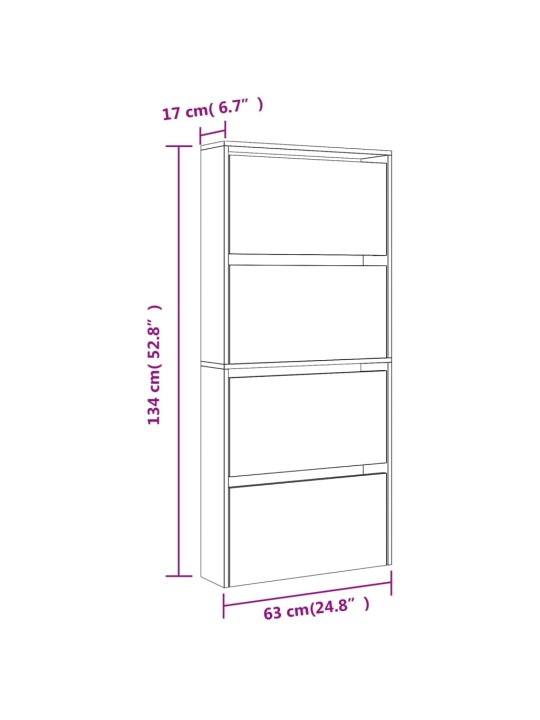 Botník se zrcadlem 4patrový betonově šedý 63 x 17 x 134 cm