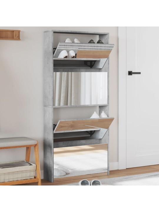Botník se zrcadlem 4patrový betonově šedý 63 x 17 x 134 cm