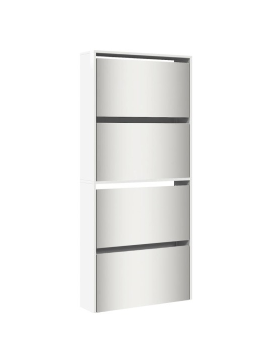 Botník se zrcadlem 4patrový bílý s vysokým leskem 63x17x134 cm