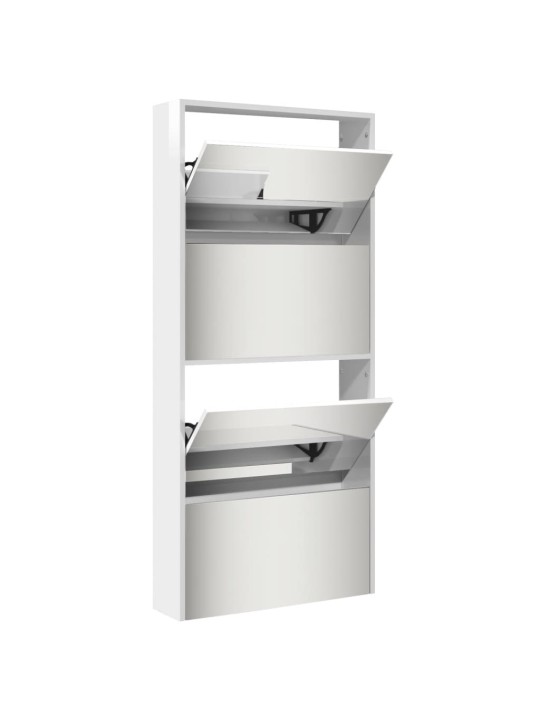 Botník se zrcadlem 4patrový bílý s vysokým leskem 63x17x134 cm
