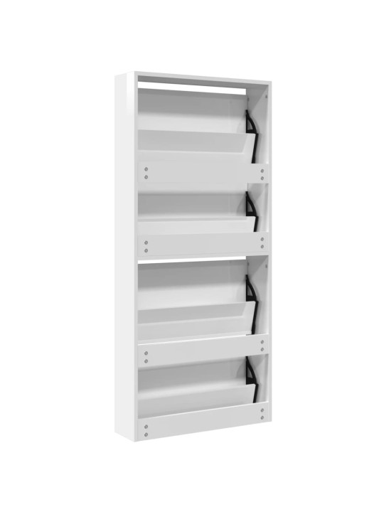 Botník se zrcadlem 4patrový bílý s vysokým leskem 63x17x134 cm