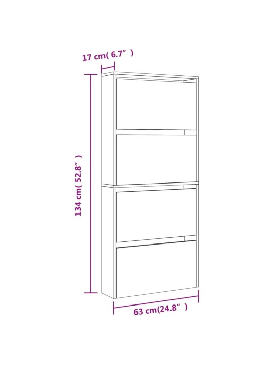 Botník se zrcadlem 4patrový bílý s vysokým leskem 63x17x134 cm