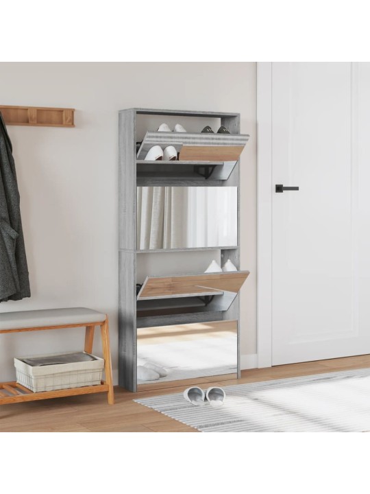 Botník se zrcadlem 4patrový šedý sonoma 63 x 17 x 134 cm