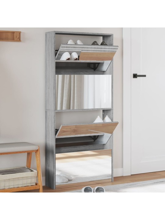 Botník se zrcadlem 4patrový šedý sonoma 63 x 17 x 134 cm