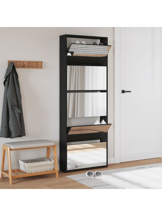 Botník se zrcadlem 5patrový černý 63 x 17 x 169,5 cm