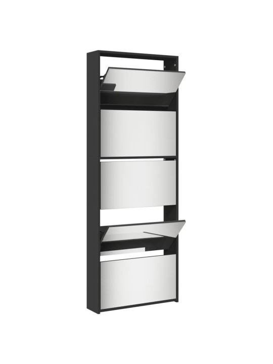 Botník se zrcadlem 5patrový černý 63 x 17 x 169,5 cm