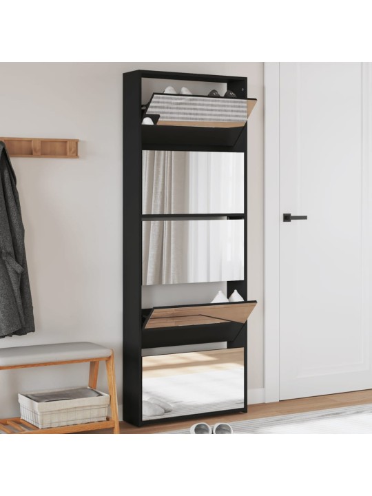 Botník se zrcadlem 5patrový černý 63 x 17 x 169,5 cm