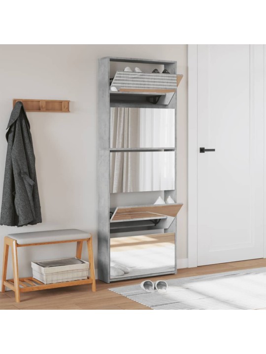 Botník se zrcadlem 5patrový betonově šedý 63 x 17 x 169,5 cm