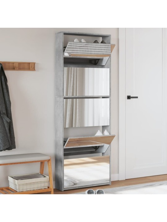 Botník se zrcadlem 5patrový betonově šedý 63 x 17 x 169,5 cm