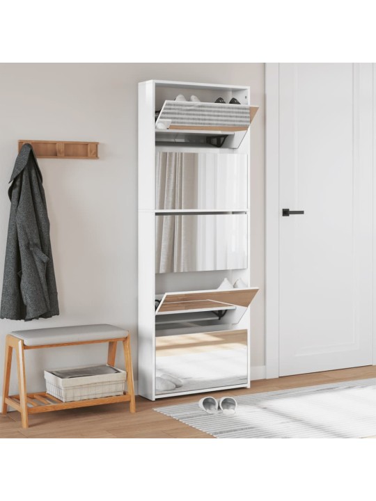 Botník se zrcadlem 5patrový bílý s vysokým leskem 63x17x169,5cm