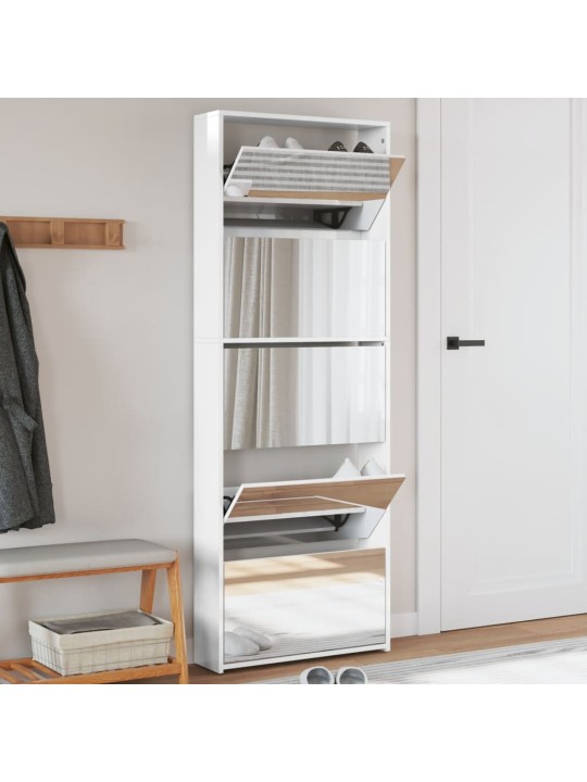 Botník se zrcadlem 5patrový bílý s vysokým leskem 63x17x169,5cm