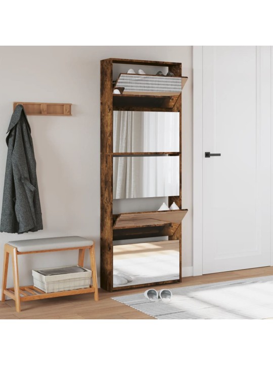 Botník se zrcadlem 5patrový kouřový dub 63 x 17 x 169,5 cm