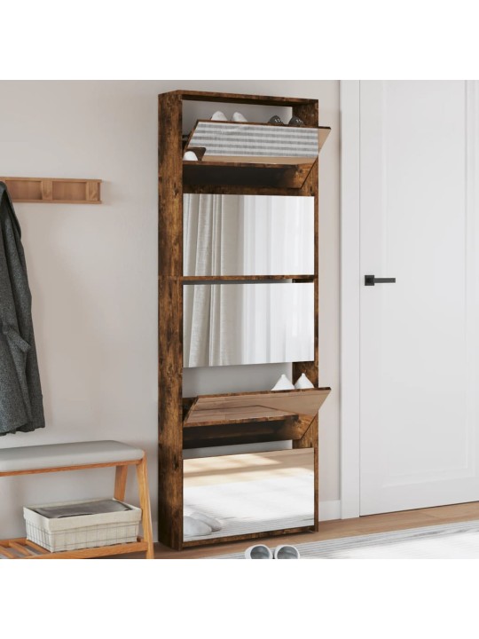 Botník se zrcadlem 5patrový kouřový dub 63 x 17 x 169,5 cm