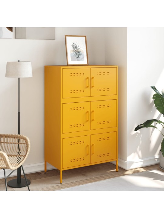 Skříň highboard hořčicově žlutá 68 x 39 x 113 cm ocel