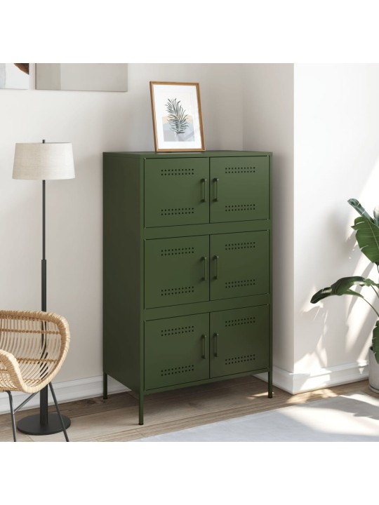 Skříň highboard olivově zelená 68 x 39 x 113 cm ocel