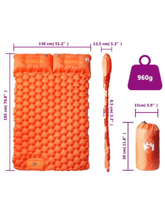 Samonafukovací kempingová matrace s polštáři 2 osoby oranžová