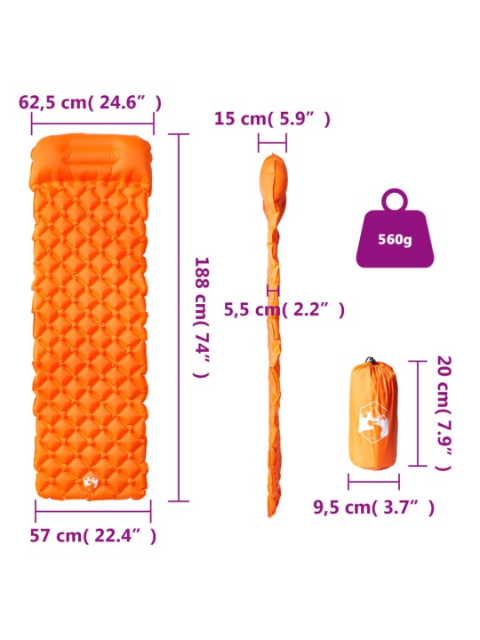 Nafukovací kempingová matrace s polštářem pro 1 osobu oranžová