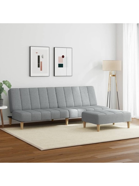 2místná rozkládací pohovka s podnožkou světle šedá textil