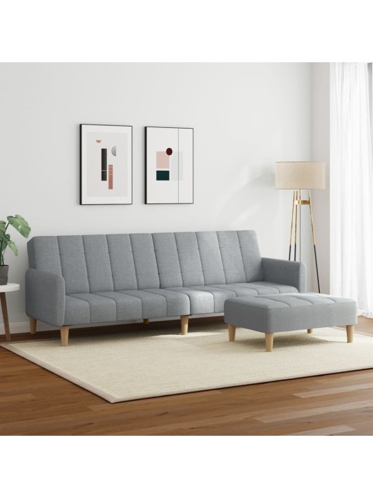 2místná rozkládací pohovka s podnožkou světle šedá textil
