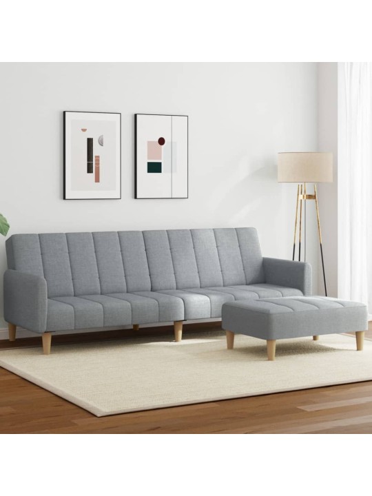 2místná rozkládací pohovka s podnožkou světle šedá textil