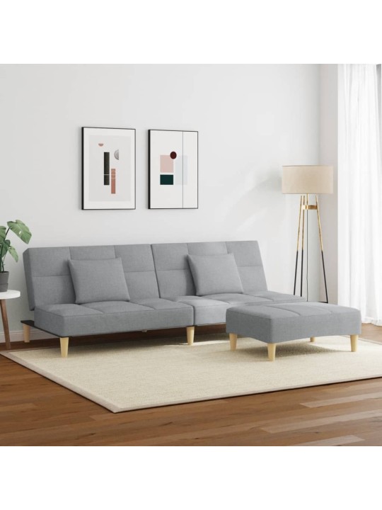 2místná rozkládací pohovka s podnožkou světle šedá textil