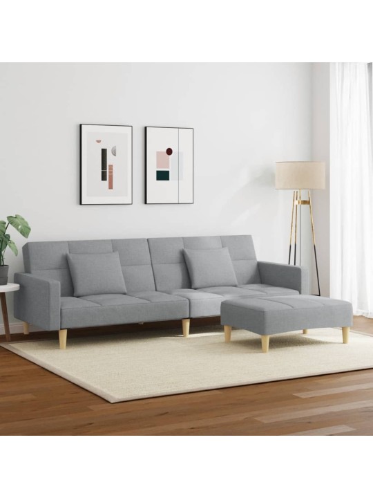 2místná rozkládací pohovka s podnožkou světle šedá textil