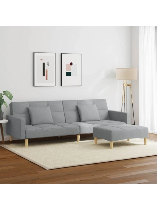 2místná rozkládací pohovka s podnožkou světle šedá textil