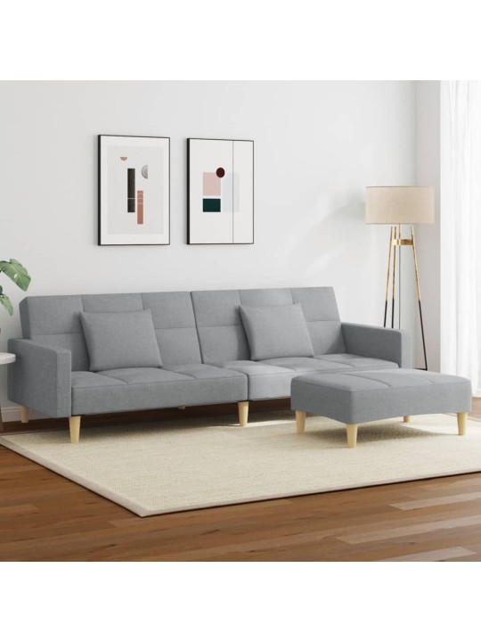 2místná rozkládací pohovka s podnožkou světle šedá textil
