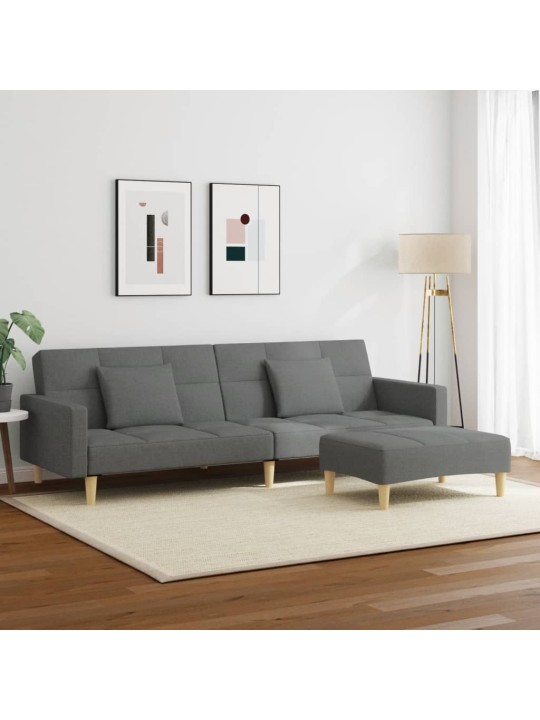 2místná rozkládací pohovka s podnožkou tmavě šedá textil