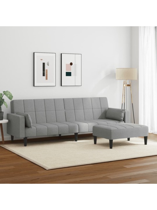 2místná rozkládací pohovka s podnožkou světle šedá textil