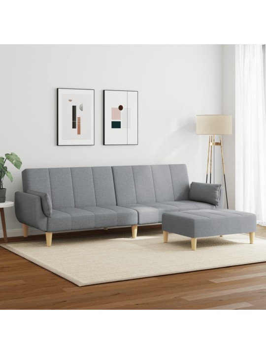2místná rozkládací pohovka s podnožkou světle šedá textil