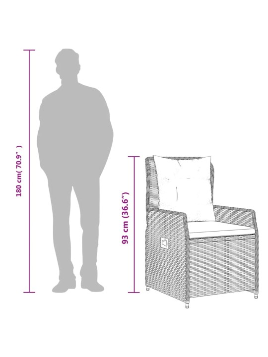 3dílný bistro set s poduškami černý polyratan