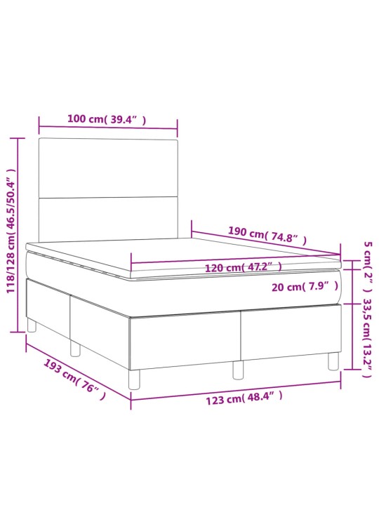 Box spring postel s matrací tmavě šedý 120x190 cm samet