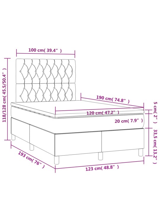 Box spring postel s matrací tmavě šedý 120x190 cm samet