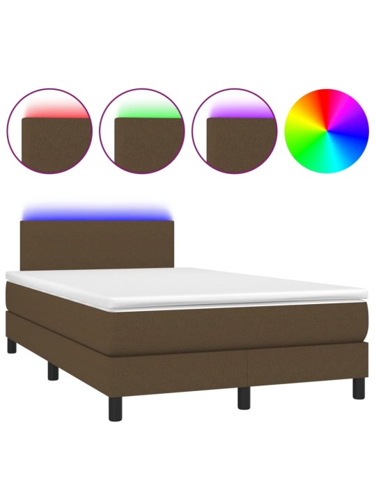 Box spring postel s matrací a led tmavě hnědá 120x190 cm textil